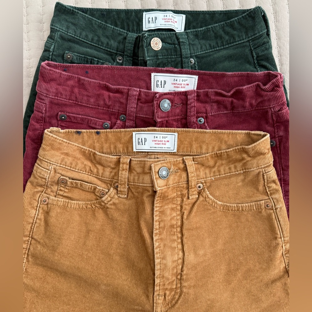 Gap vintage slim high-rise corduroy bundle 00P/24P